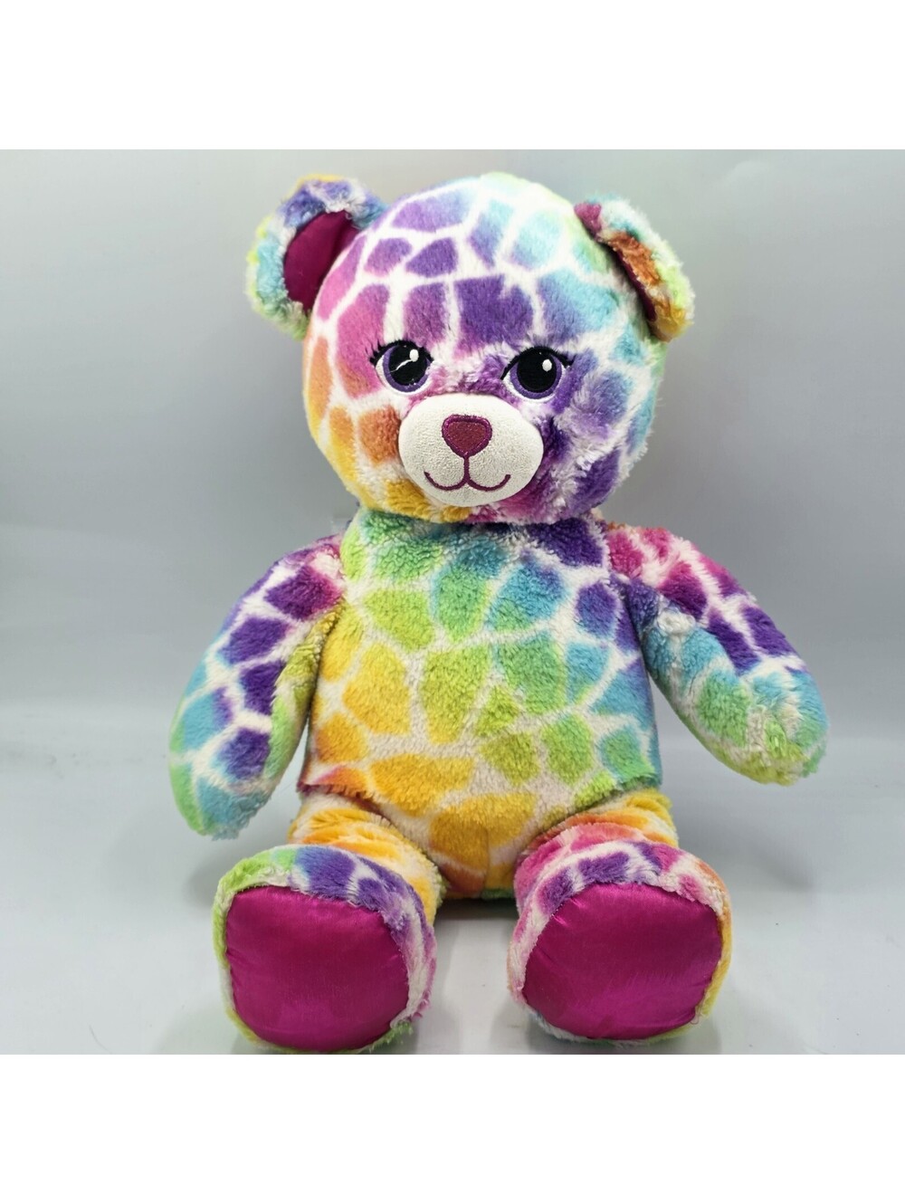 Build-A-Bear Workshop Rainbow Giraffe Print Plush Bear Purple Glitter Eyes 16in
